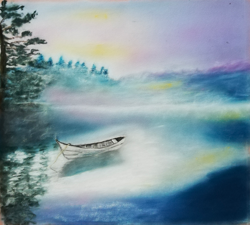 Barque dans la brume 37X35